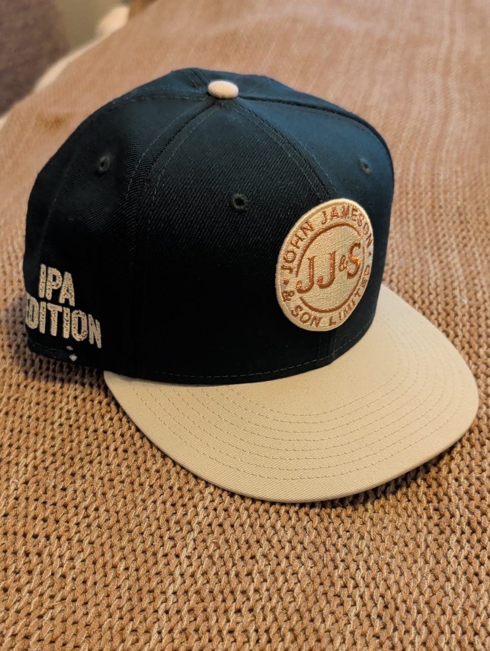 JJ&S Logo Two-Tone Snapback Cap in Dark Teal & Cream